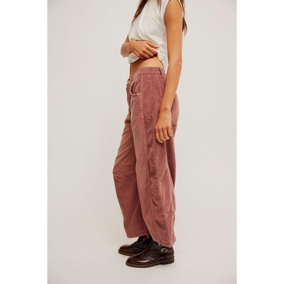 Free People We the Free Good Luck Mid Rise Barrel Pants Jeans Cord Rose 27 NEW - Picture 2 of 5